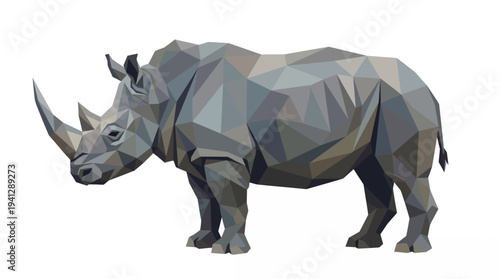 Low Poly Rhinoceros, Geometric Animal Illustration, Polygonal Style