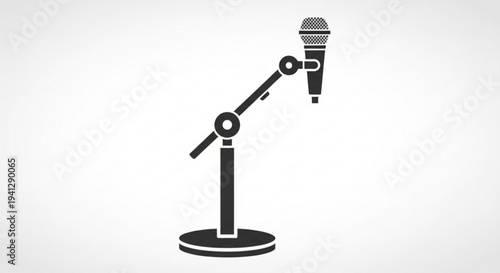 Microphone on adjustable stand black and white illustration for audio recording or live performance