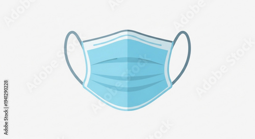 Light blue surgical face mask with elastic ear loops on white background for health and hygiene concepts