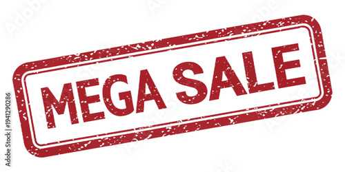 Mega sale red rubber stamp isolated on transparent background with distressed texture effect
