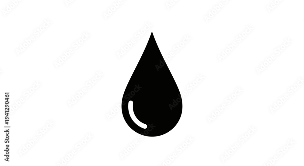 Fototapeta premium Black Water Drop Icon Isolated on White Background, Minimalist Design
