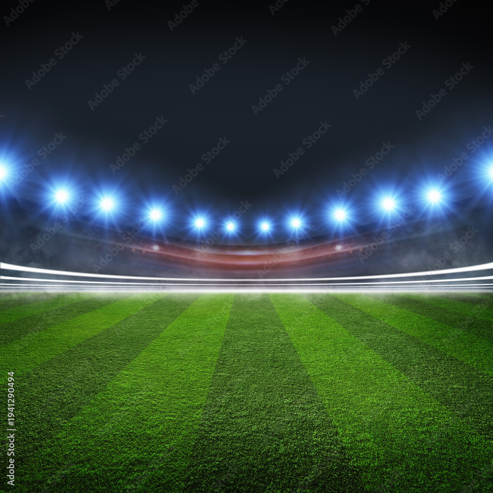 Fototapeta premium textured soccer game field with neon fog - center, midfield