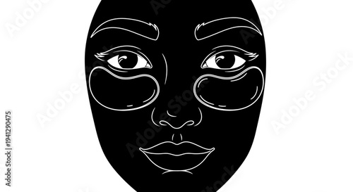 Black woman face with under eye patches, skincare routine, beauty treatment, self care, clean skin
