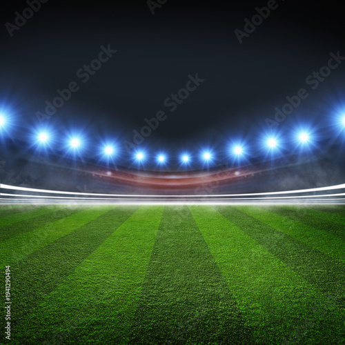 textured soccer game field with neon fog - center, midfield