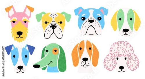 Colorful cartoon dog faces collection