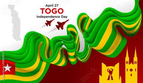 Sierra Leone Independence Day Background with Green White Blue Ribbon and National Landmarks