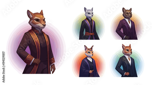 Anthropomorphic Fox Gentleman Character Portrait Illustration with Elegant Costume