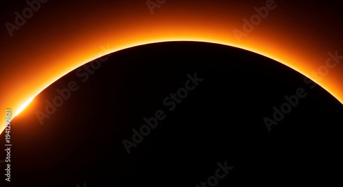 Solar eclipse with the suns corona shining around the dark moon in space with a bright light on the left side