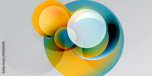 Abstract design features overlapping colorful circles. Gradient hues blend, creating dynamic visual effect. Soft glow enhances overall composition.