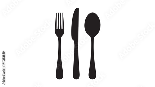 Black Cutlery Set Silhouette on White Background in Simple Elegant Style for Restaurant Menu