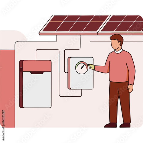 Man installing solar panel system at home with meter