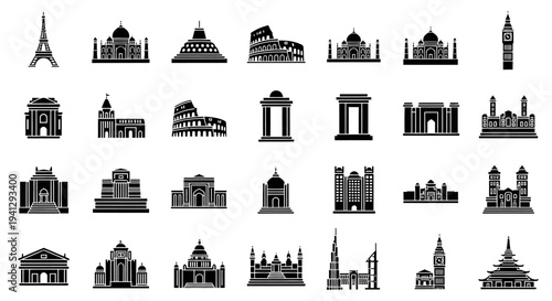 Modern vector illustration of famous monuments and landmarks in abstract colorful digital art style