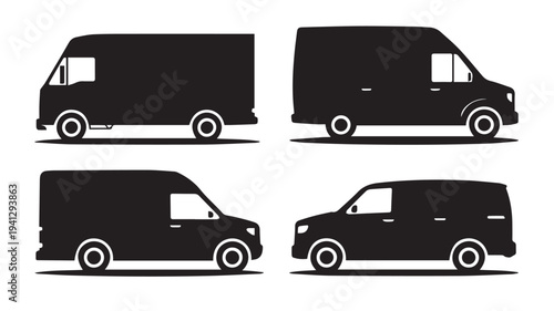 Delivery Vans Silhouette Set in Modern Minimalist Style with Black Color on White Background for Transportation Illustration