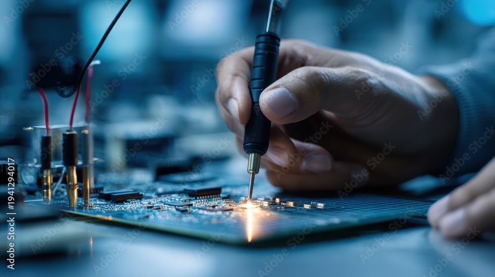 Fototapeta premium High Fidelity EMC Testing with Near Field Probe on Circuit Board