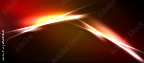 Bright streaks radiate from central point. Red, orange hues dominate dark background. Abstract energy flows visually.