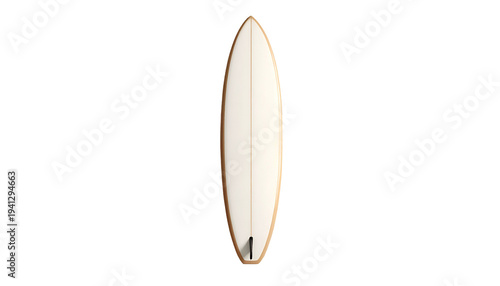 Angled overhead shot of a long, narrow surfboard on a solid black background