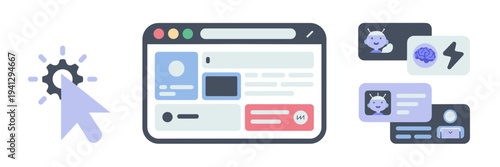 Smart browser and AI assistant icons – Perfect for productivity software, automation tutorials, or modern tech websites.