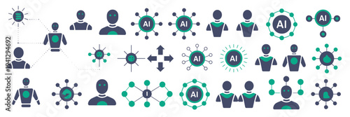 Distributed AI system icon collection – Suitable for cloud computing visuals, engineering reports, or IT service branding.