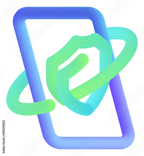 cyber security mobile app 3d fluid line icon vector