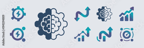 Workflow optimization and gear brain icons – Suitable for modern engineering, business tech, or digital marketing.