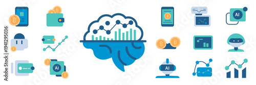AI-powered finance and investment icons – Great for trading platforms, data science, or fintech reports.
