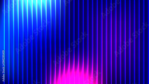 Abstract Futuristic Glass Neon Vertical Stripes with Blue and Purple Pink Glow, Gradient Ribbed Light Background
