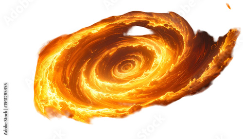Fiery spiral of clouds and energy, resembling a cosmic vortex, glowing intensely