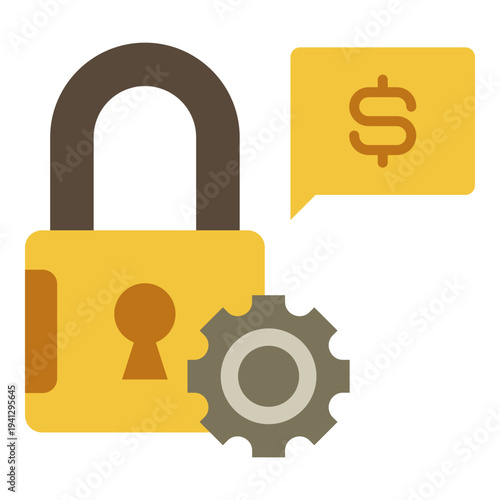 Financial Security Concept with Padlock, Gear and Dollar Sign