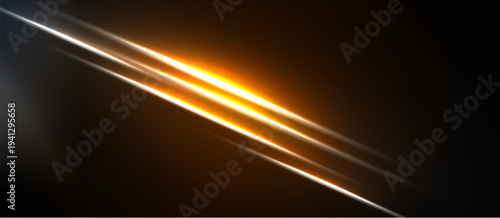Abstract lines create dynamic energy. Bright orange glow contrasts dark background. Minimalist design evokes speed, light intensity.