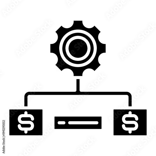 Financial Optimization Icon: Gear System Distributing Funds