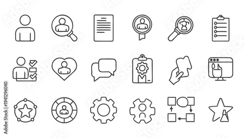 Simple Set of Business Management Related Vector Line Icons. Contains such Icons as Inspector, Personal Quality, Employee Management and more. Editable Stroke