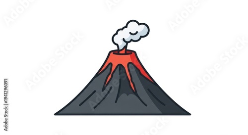 Cartoon volcano erupting smoke isolated on white background flat design