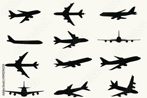 "Airplane Silhouette Grid Views"