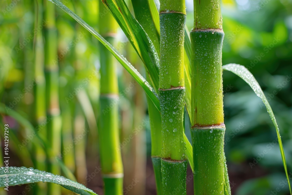 Fototapeta premium Close-up of vibrant sugarcane in a lush garden