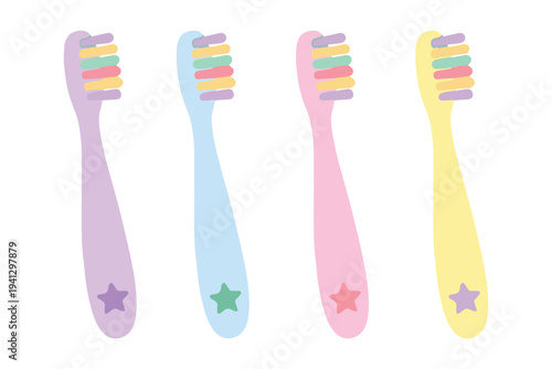 Colorful Kids Toothbrush Set, Pastel Dental Care for Children, Cute Morning Routine Hygiene Clipart
