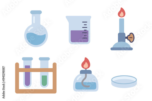 Science Laboratory Equipment for Kids, Chemistry Research Tools Clipart, Educational Lab Glassware Vector