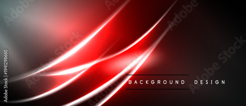 Abstract red lines over dark background. Smooth curves create dynamic visual effect. Modern design element for presentations, banners.