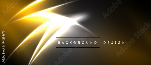 Abstract golden lines create dynamic light effect. Dark background emphasizes bright central glow, modern design element.