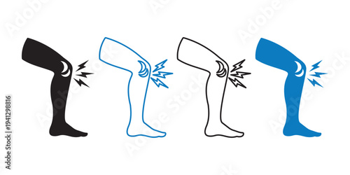 Knee pain icon set leg joint ache
