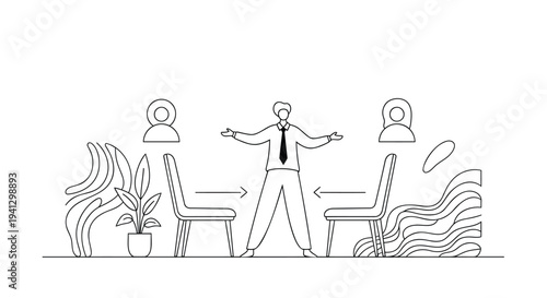 Vector illustration of business man presenting to colleagues in minimalist style