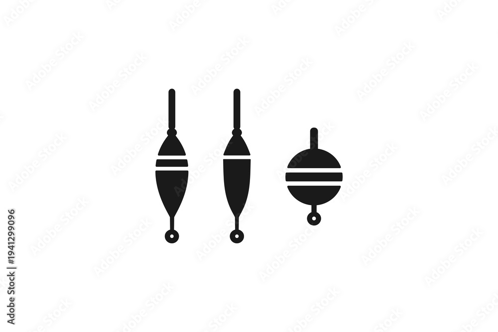 Obraz premium Set of fishing float icons for outdoor sports and fishing equipment