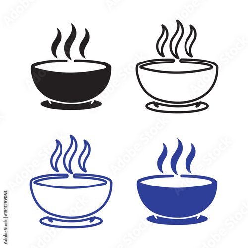 Hot soup bowl icon set