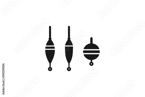 Set of fishing float icons for outdoor sports and fishing equipment