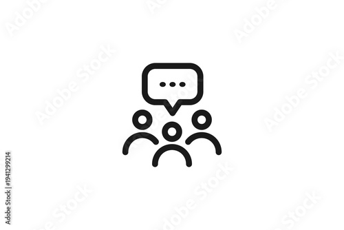 Group discussion icon with people and speech bubble for team collaboration