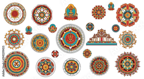 Gothic Flamboyant Tracery Vector Elements - Rose Windows and Rayonnant Stone Patterns