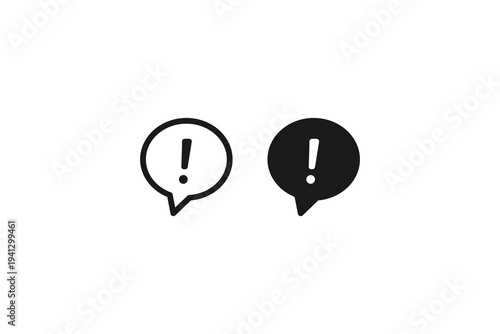Chat bubble notification icon with exclamation mark in outline and glyph style
