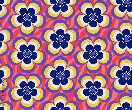 Retro floral Mid Century modern stylized flowers, 1970s mod seamless vector pattern illustration. For home decor, wallpapers, fabrics and textile.