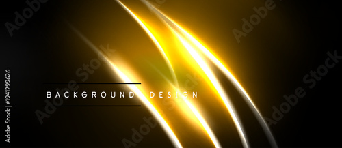 Dark background features bright golden lines. Curves intersect creating dynamic visual effect. Text reads background design.