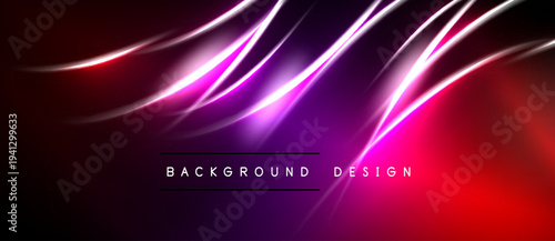 Abstract vibrant waves, flowing lines. Dark background contrasts bright neon colors. Text reads background design. Modern aesthetic.
