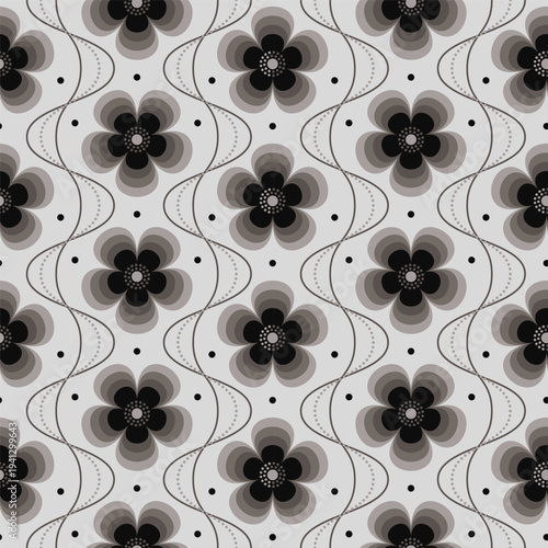 Retro floral Mid Century modern stylized flowers, 1970s mod seamless vector pattern illustration. For home decor, wallpapers, fabrics and textile.